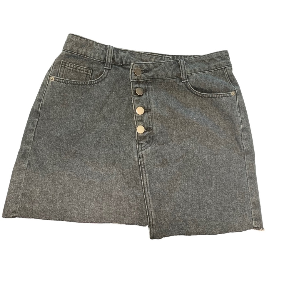 AKAIV Acid Wash Offset Buttonfly Mini Skirt Sz S